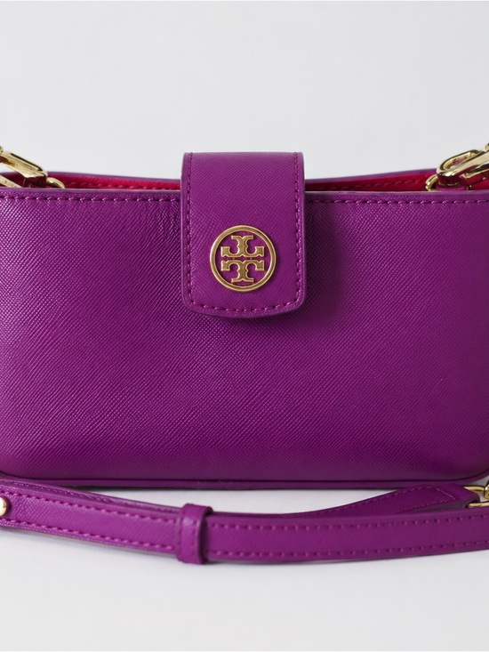 Tory Burch Handbags - Tory Burch Purple Small Shoulder Bag Logo Detachable Chain Strap Zip Magnetic
